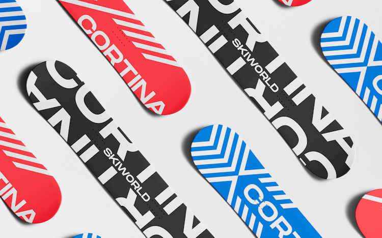 nascent project cortina skiworld rebranding brand identity design creative direction environment event merchandise snow board ski
